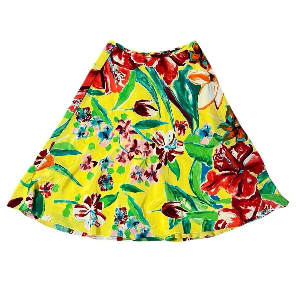 Ralph Lauren Purple Label Silk Floral Skirt Yellow Multi Size 6 - Picture 2 of 13